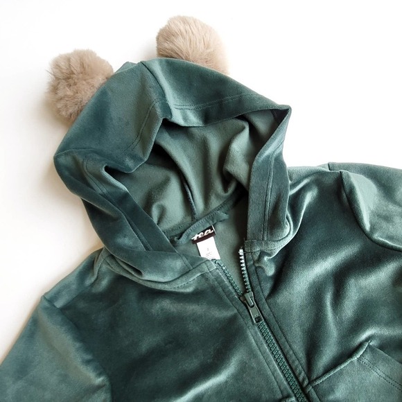 Tea Collection Velour All Ears Hoodie Soft Green Jungle Bear - Picture 2 of 6